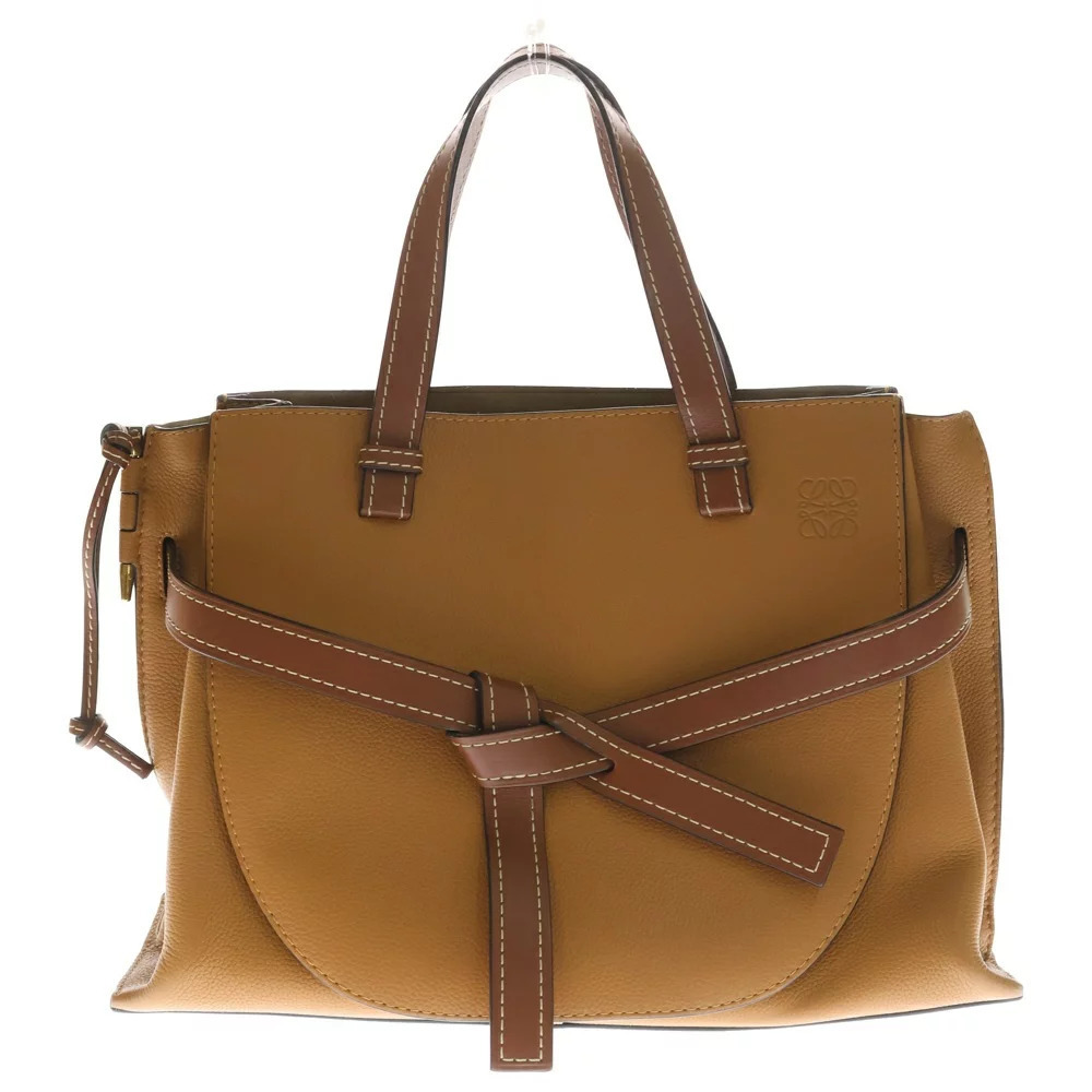 LOEWE Gate Top Handle Shoulder Bag Brown Camel Tan Brown Leather